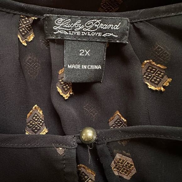 Lucky Brand Black Sheer Top Gold Goth Dark Fall Halloween Size 2X Long Sleeve - Picture 4 of 7